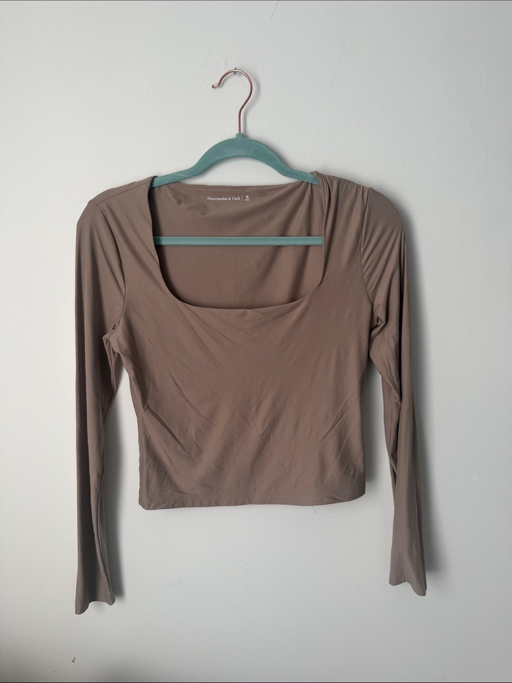 Abercrombie & Fitch Long Sleeve Scoop Neck Top in Taupe